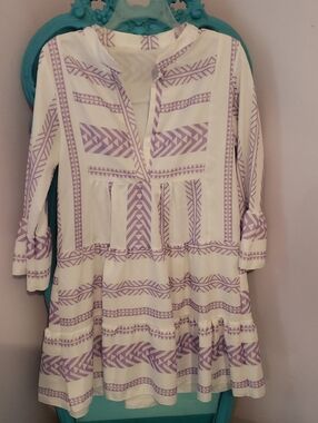 White and Lavender Printed Mini Dress - Casual Tunic Style